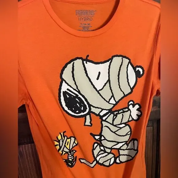 Peanuts Snoopy & Woodstock Mummy T-Shirt Small Orange - Picture 3 of 3